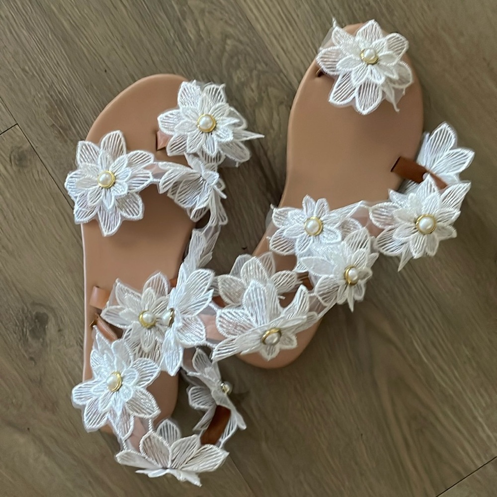 Scrappy Floral Sandals - Lace Fabric Appliqué - Fairy - Dressy